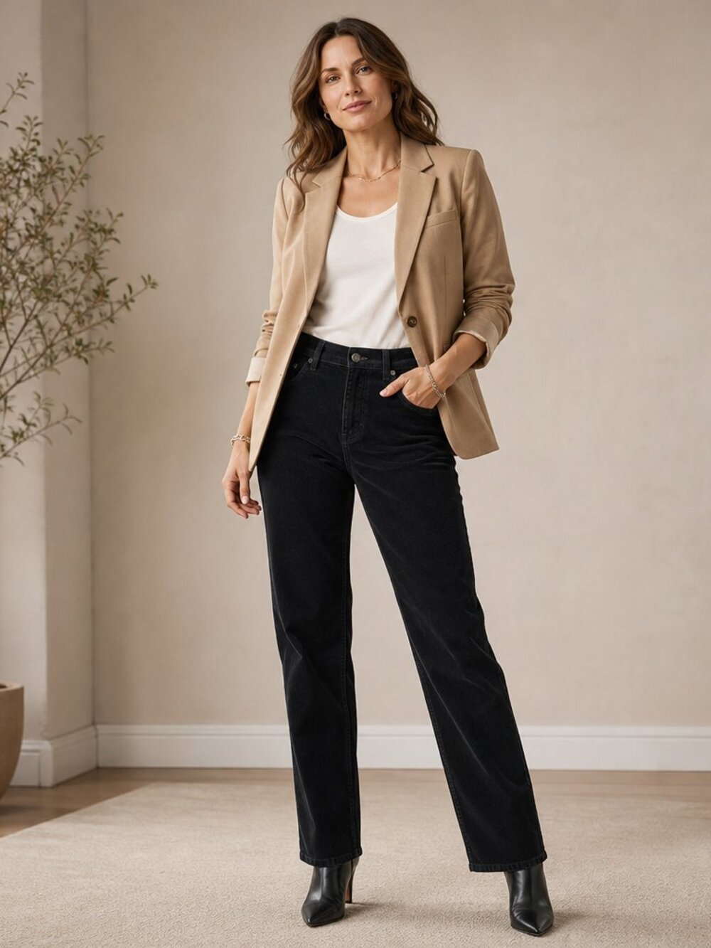 LOFT Modern Straight Corduroy Pants – Black, Size 31/12P, Like New Condition